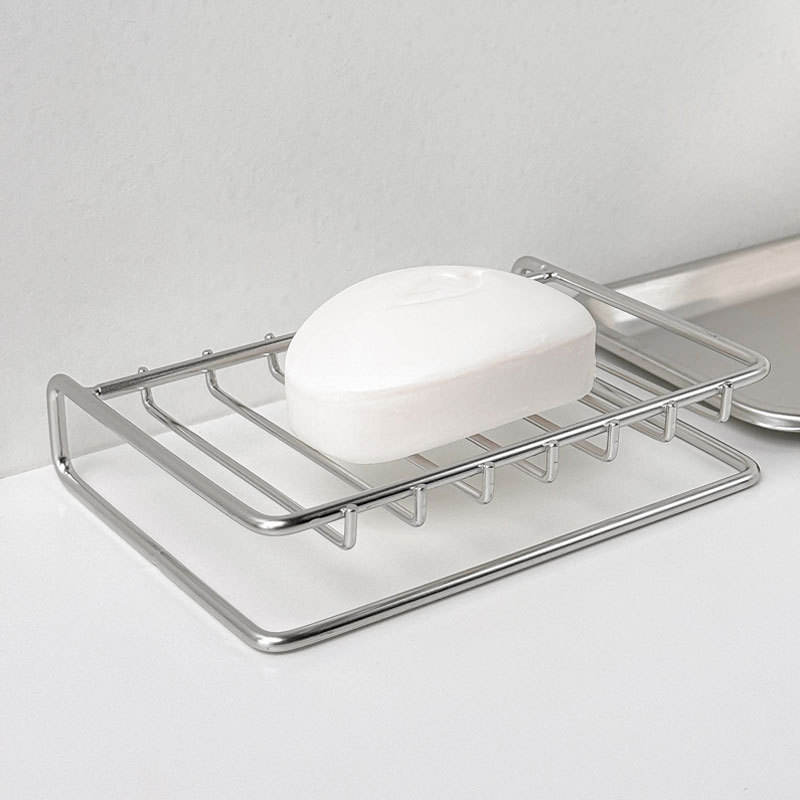 Stainless steel slotted soap holder with soap saver pad, rustproof design