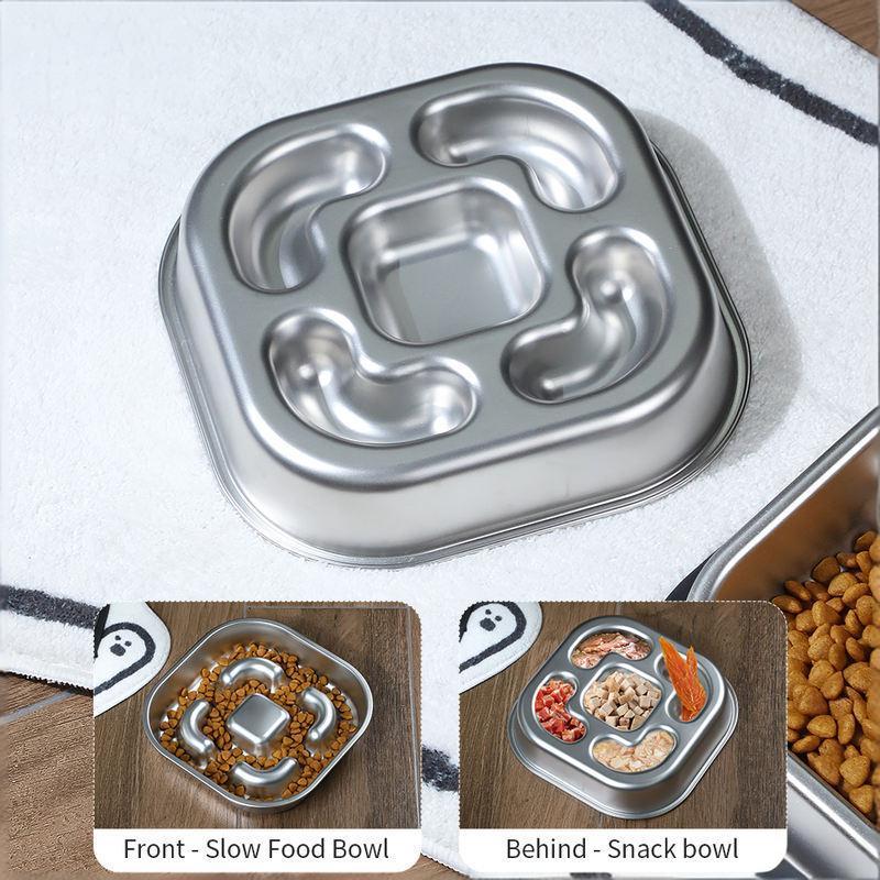 dog using stainless steel slow feeding bowl

