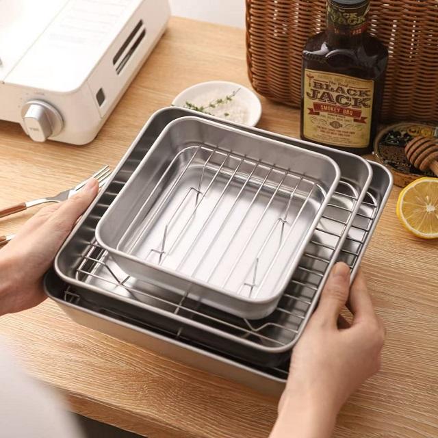 stainless steel square tray and removable rack heavy duty design
