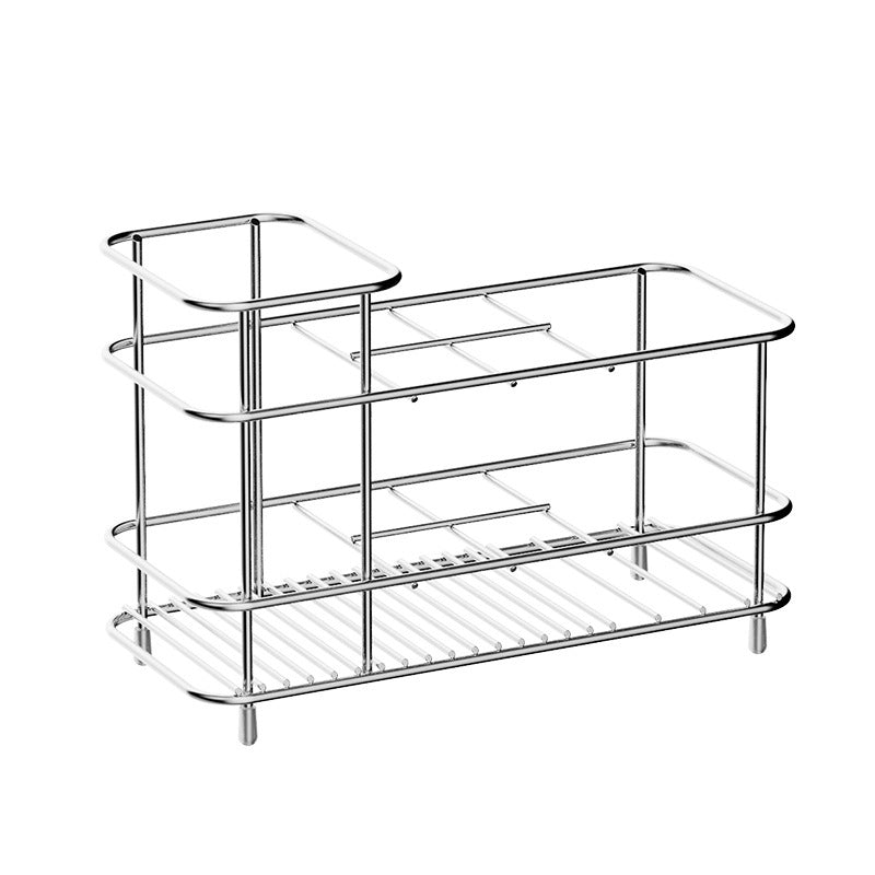 Stainless steel bathroom countertop storage rack for toothbrushes and toothpaste