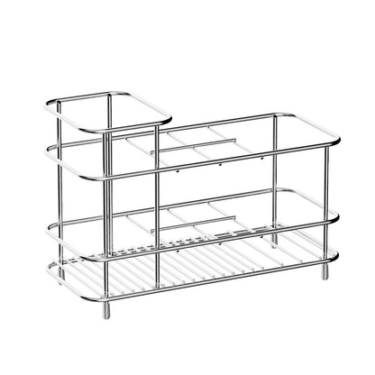 Stainless steel bathroom countertop storage rack for toothbrushes and toothpaste