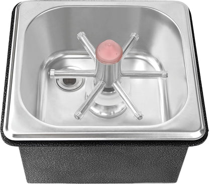 Front view of stainless steel cup rinser with LED light and high-pressure spray system.