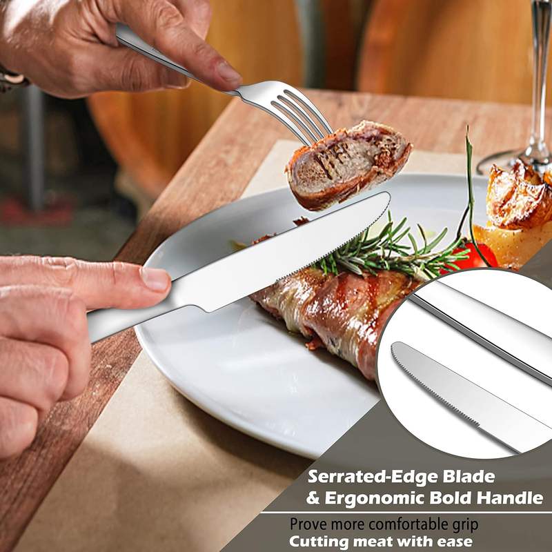 stainless steel dinner knife cutting food
