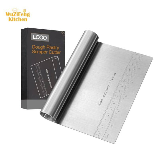 stainless steel dough scraper bench cutter with measurement scale
