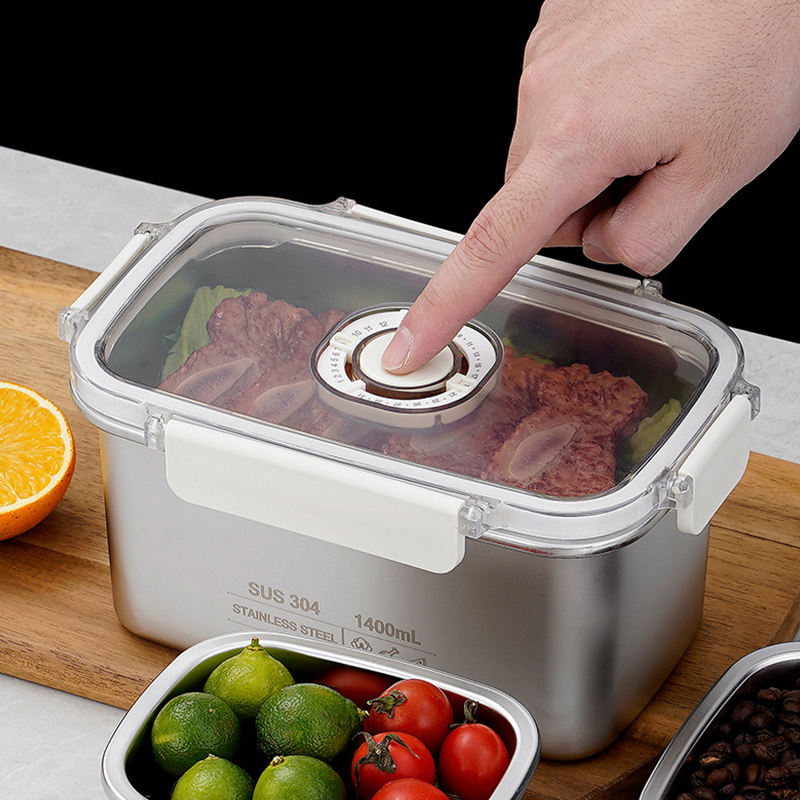 airtight stainless steel food container with glass lid sealing design
