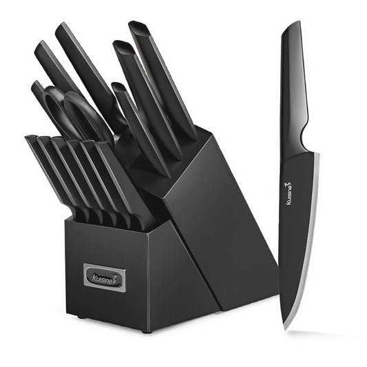 stainless steel knife block set with modern kitchen knives
