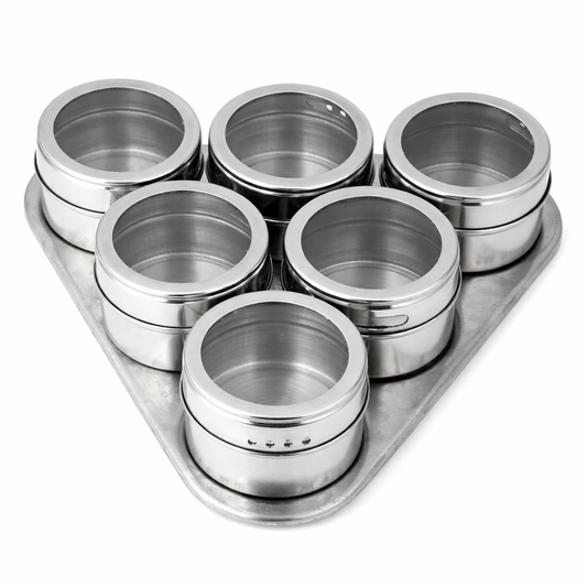 6 Pcs Stainless Steel Magnetic Spice Container Set with Gold Lids