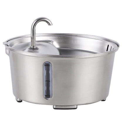 stainless steel pet water fountain with visible water level window