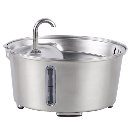 stainless steel pet water fountain with visible water level window