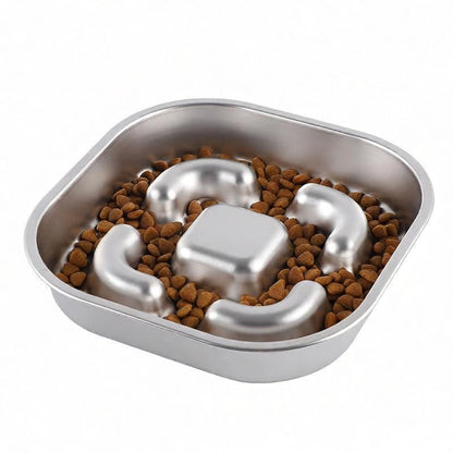 304 stainless steel slow feeding dog bowl square design
