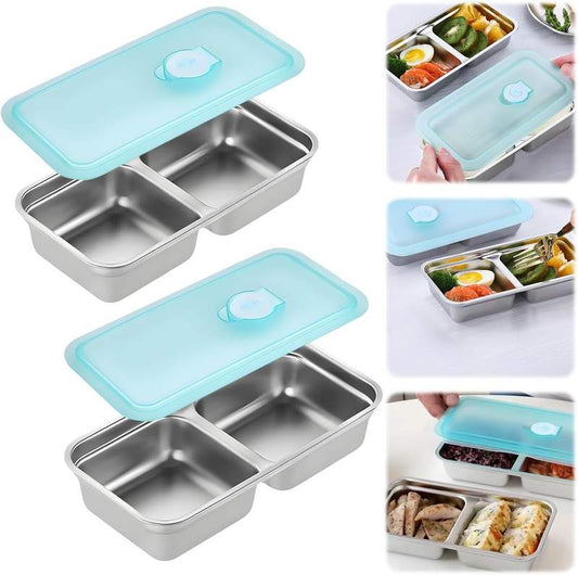 stainless steel snack containers with lids double compartment food storage