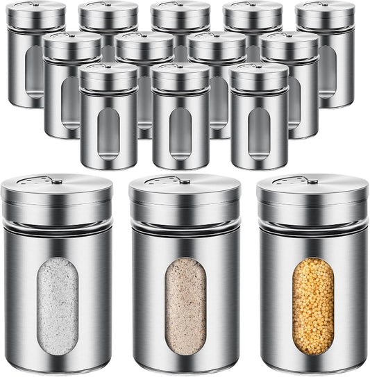 stainless steel salt and pepper shaker set with glass window