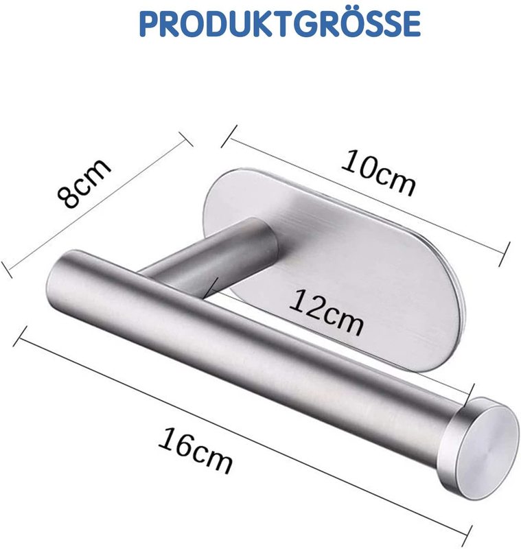 Stainless steel toilet paper holder with size dimensions and sleek modern design