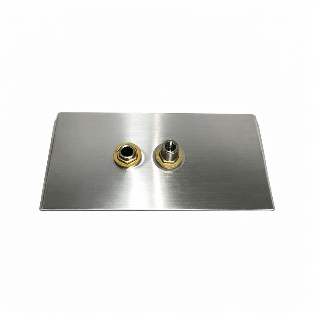 Stainless steel tray for round-disc cup rinser head, providing a clean and organized rinsing solution for small to medium-sized drink stations.