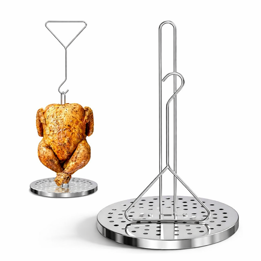 Stainless Steel Vertical Turkey & Chicken Roasting Rack – BBQ Grill Stand Front View