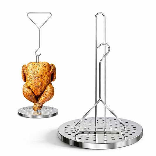 Stainless Steel Vertical Turkey & Chicken Roasting Rack – BBQ Grill Stand Front View