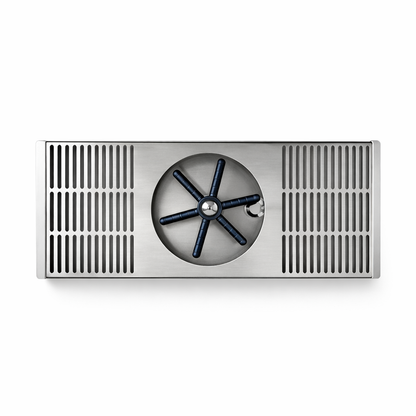 Front view of the SV-168F Flip-Edge Drip Tray Cup Rinser, showcasing the stainless steel design and integrated cup rinser.