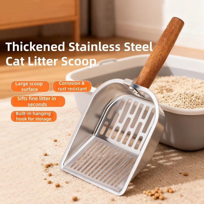 Thickened stainless steel litter scoop for durable daily litter box cleaning