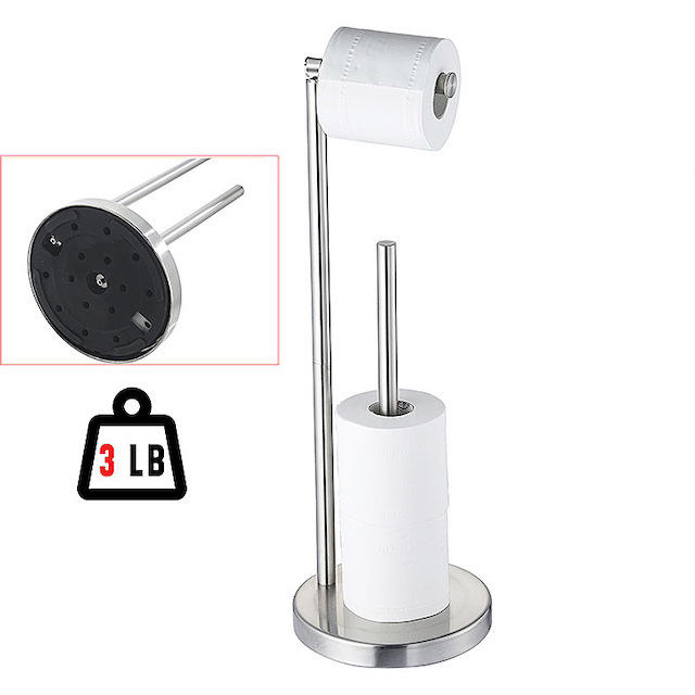 heavy weighted base free standing toilet paper holder
