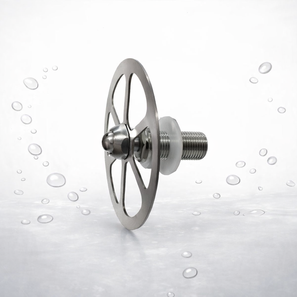Top-access valve design for the wide Lotus cup rinser head, making cleaning and maintenance easier without disassembly.