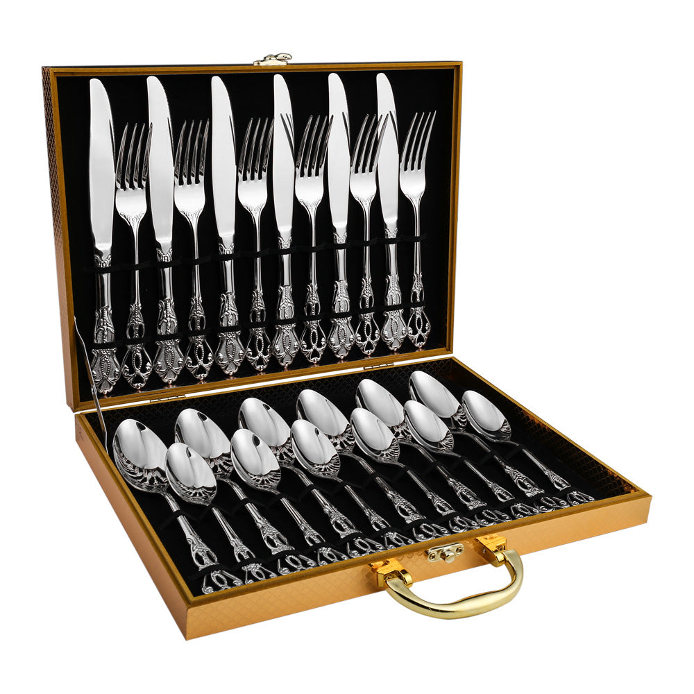 vintage gold stainless steel cutlery set full layout
